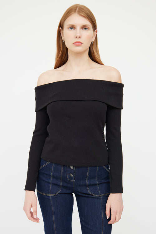 Veronica Beard Black Ribbed Off Shoulder Top