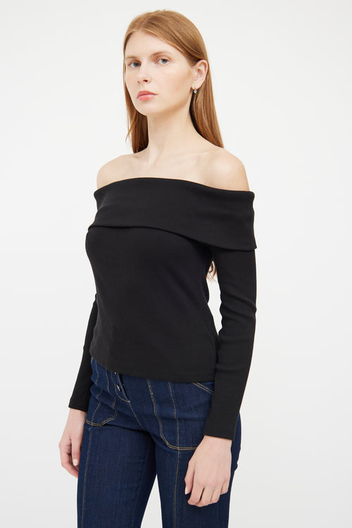 Veronica Beard Black Ribbed Off Shoulder Top