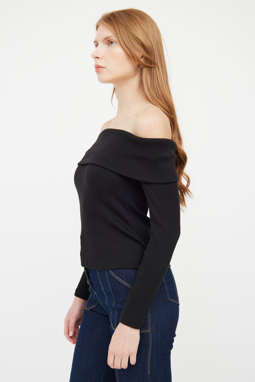 Veronica Beard Black Ribbed Off Shoulder Top