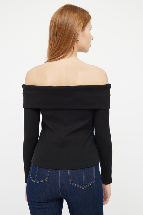 Veronica Beard Black Ribbed Off Shoulder Top