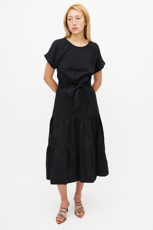 Veronica Beard Black Pleated Belted Dress