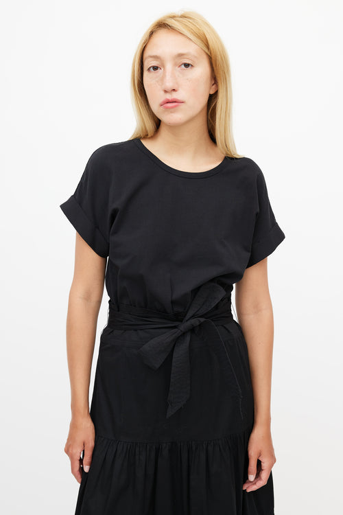 Veronica Beard Black Pleated Belted Dress