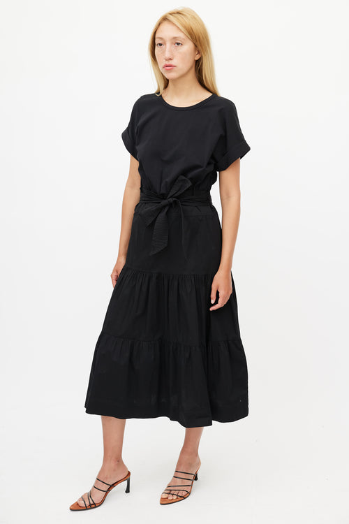 Veronica Beard Black Pleated Belted Dress