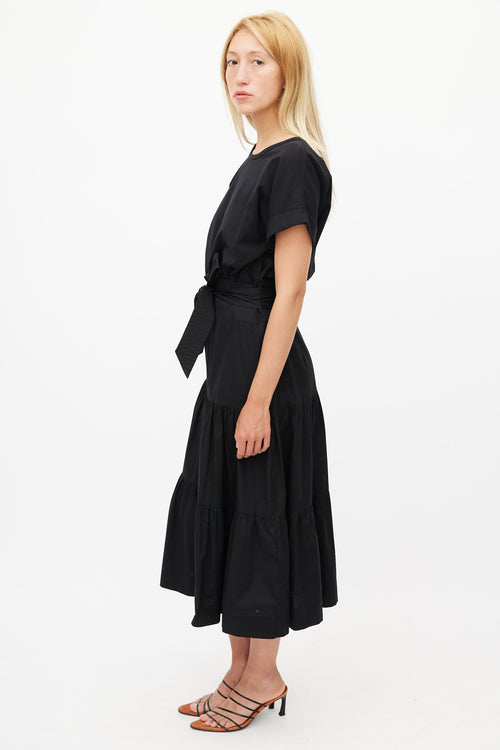 Veronica Beard Black Pleated Belted Dress