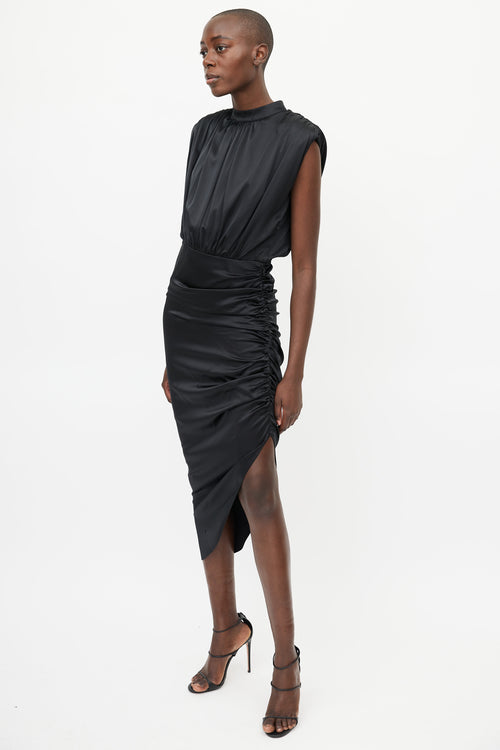 Veronica Beard Black Silk Ruched Dress