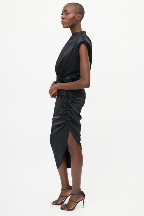 Veronica Beard Black Silk Ruched Dress