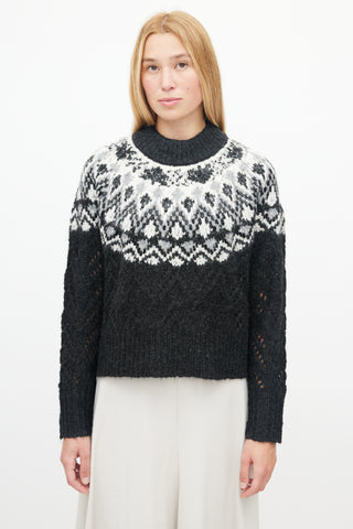 Veronica Beard Black 
White Beaded Fair Isle Sweater