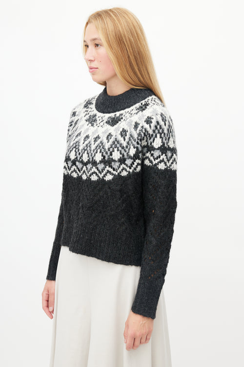 Veronica Beard Black 
White Beaded Fair Isle Sweater