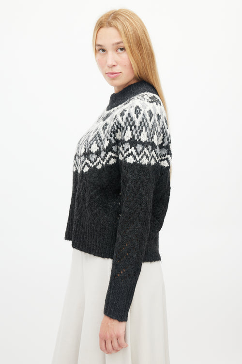 Veronica Beard Black 
White Beaded Fair Isle Sweater