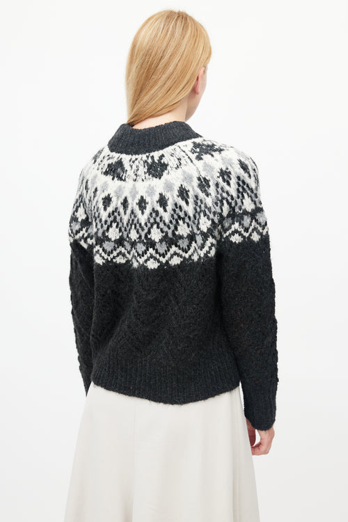 Veronica Beard Black 
White Beaded Fair Isle Sweater