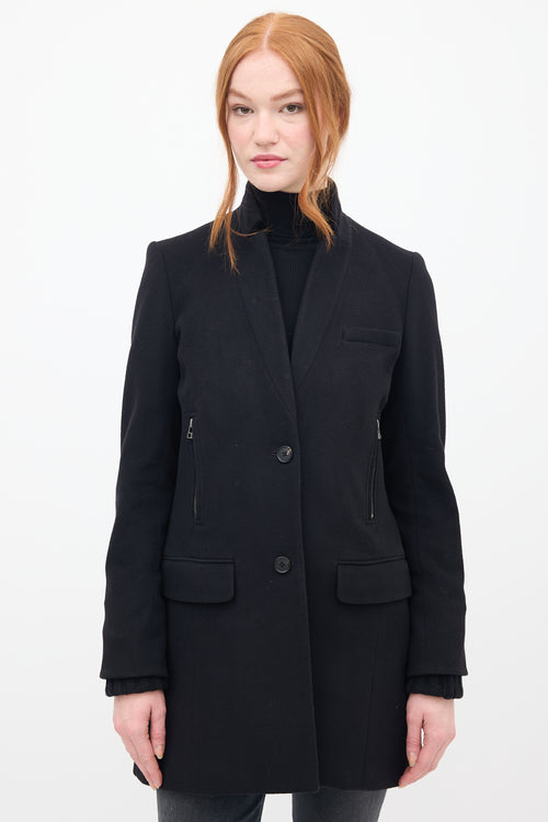 Veronica Beard Black Wool 
Knit Pea Coat