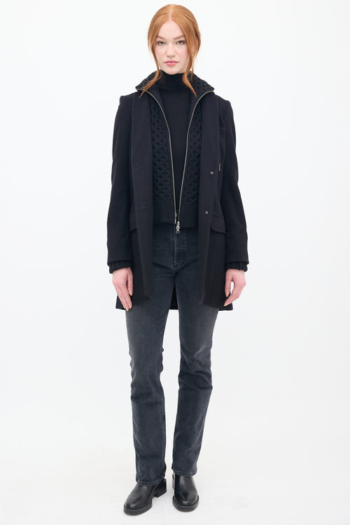 Veronica Beard Black Wool 
Knit Pea Coat