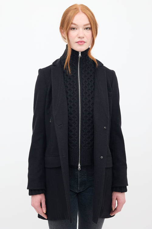 Veronica Beard Black Wool 
Knit Pea Coat