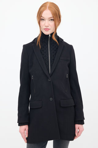 Veronica Beard Black Wool 
Knit Pea Coat