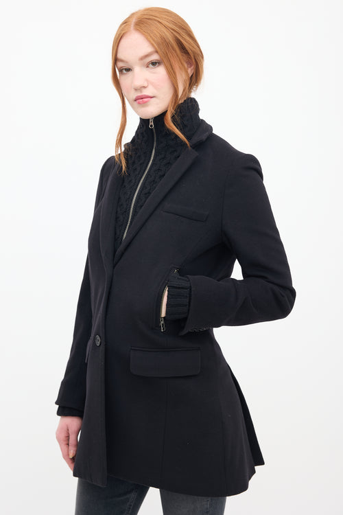 Veronica Beard Black Wool 
Knit Pea Coat