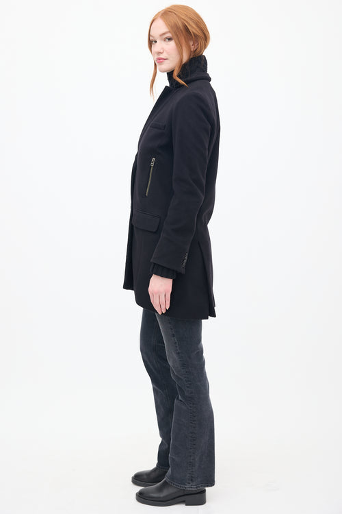 Veronica Beard Black Wool 
Knit Pea Coat