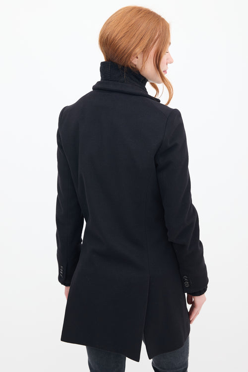 Veronica Beard Black Wool 
Knit Pea Coat