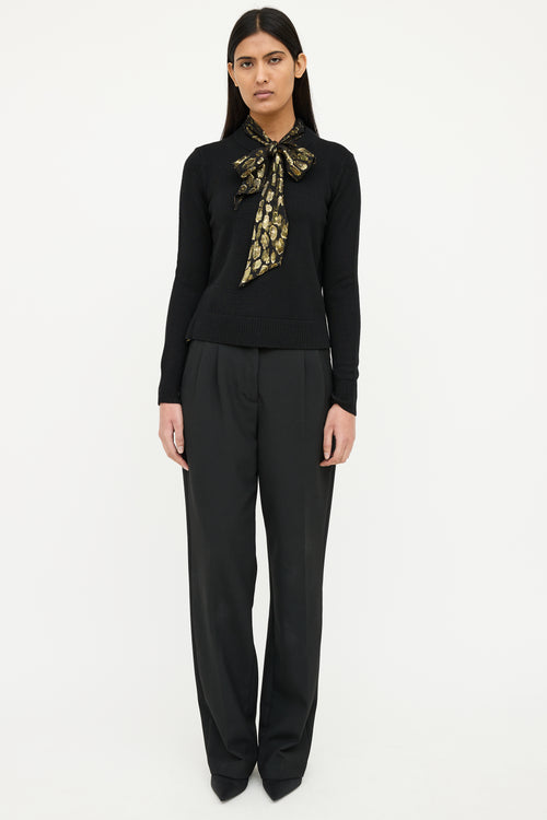 Veronica Beard Black Knit Metallic Tie Top