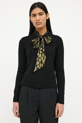 Veronica Beard Black Knit Metallic Tie Top