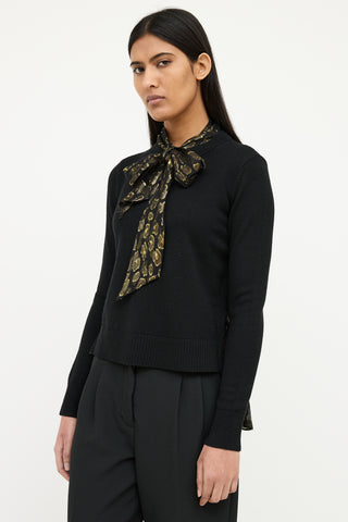 Veronica Beard Black Knit Metallic Tie Top