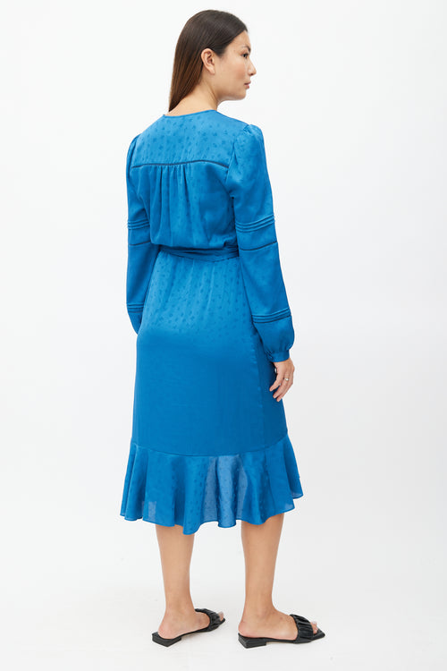 Veronica Beard Blue Belted Ruffled Dress