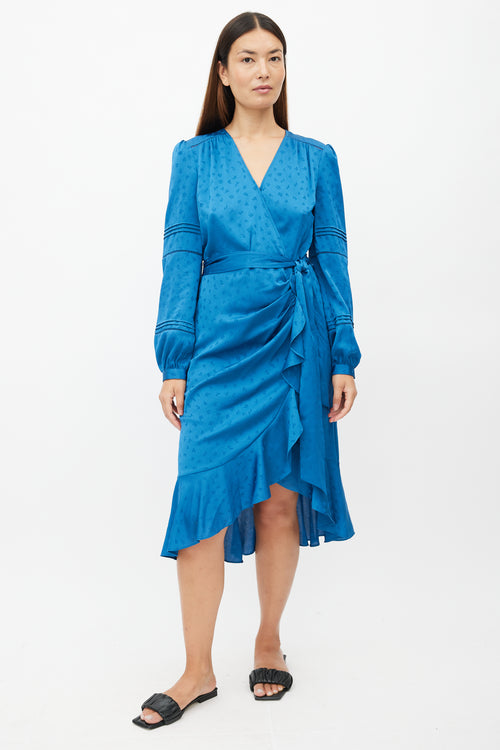 Veronica Beard Blue Belted Ruffled Dress