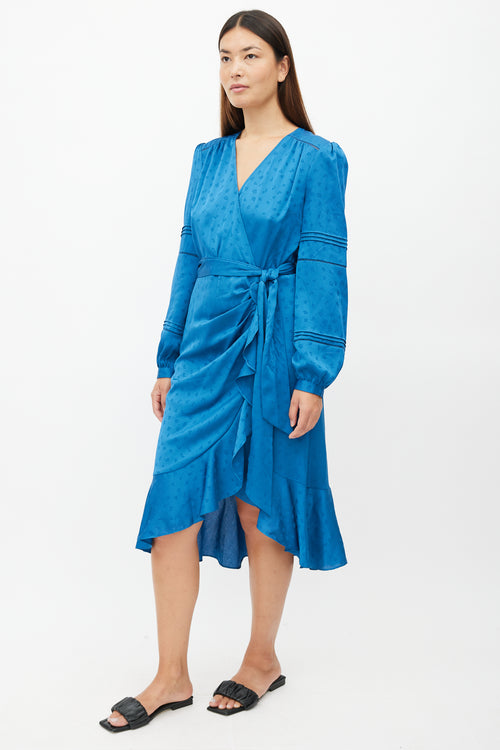 Veronica Beard Blue Belted Ruffled Dress