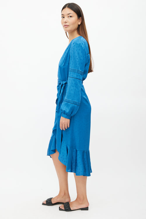 Veronica Beard Blue Belted Ruffled Dress