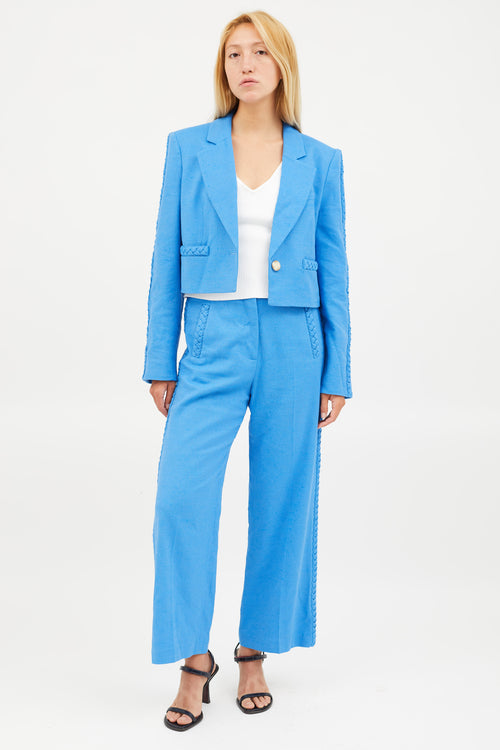 Veronica Beard Blue Cotton Braided Cropped Blazer