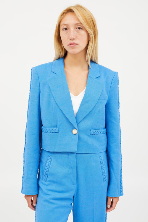 Veronica Beard Blue Cotton Braided Cropped Blazer