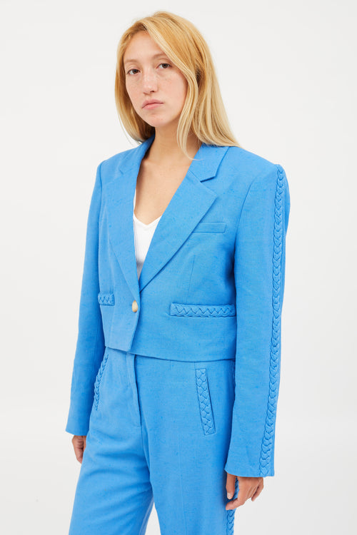 Veronica Beard Blue Cotton Braided Cropped Blazer