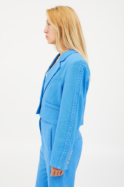 Veronica Beard Blue Cotton Braided Cropped Blazer