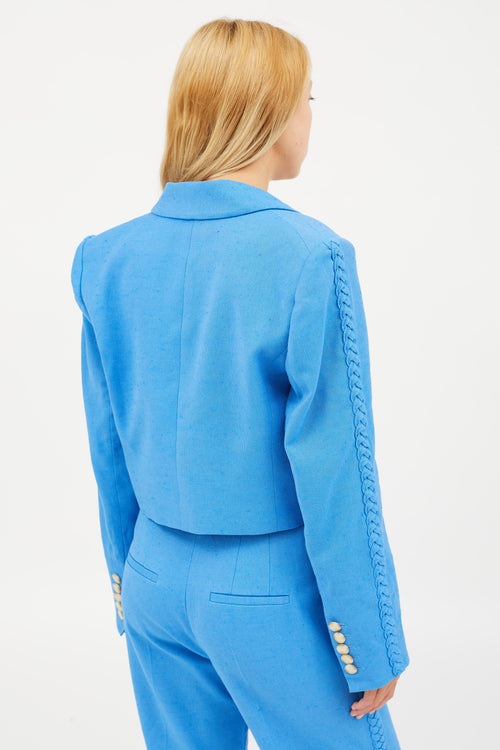 Veronica Beard Blue Cotton Braided Cropped Blazer