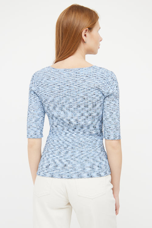 Veronica Beard Blue Ribbed Half Sleeve Top