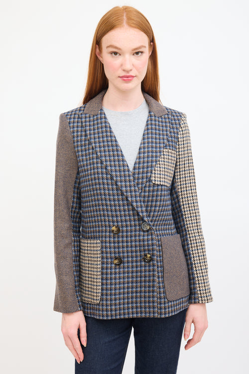 Veronica Beard Blue 
Multi Mixed Pattern Faustine Dickey Blazer