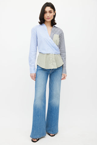 Veronica Beard Blue 
Multicolour Stripe Asymmetrical Shirt