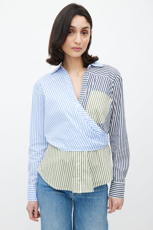 Veronica Beard Blue 
Multicolour Stripe Asymmetrical Shirt