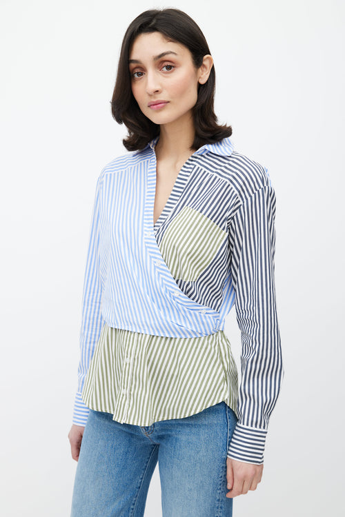 Veronica Beard Blue 
Multicolour Stripe Asymmetrical Shirt