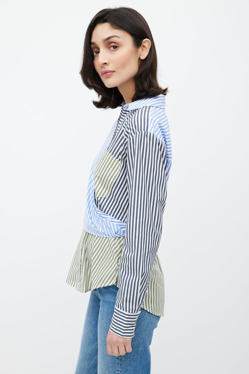 Veronica Beard Blue 
Multicolour Stripe Asymmetrical Shirt