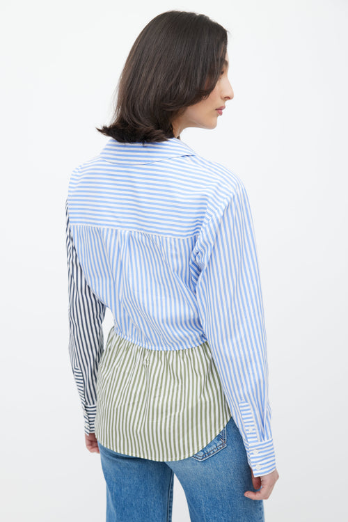 Veronica Beard Blue 
Multicolour Stripe Asymmetrical Shirt