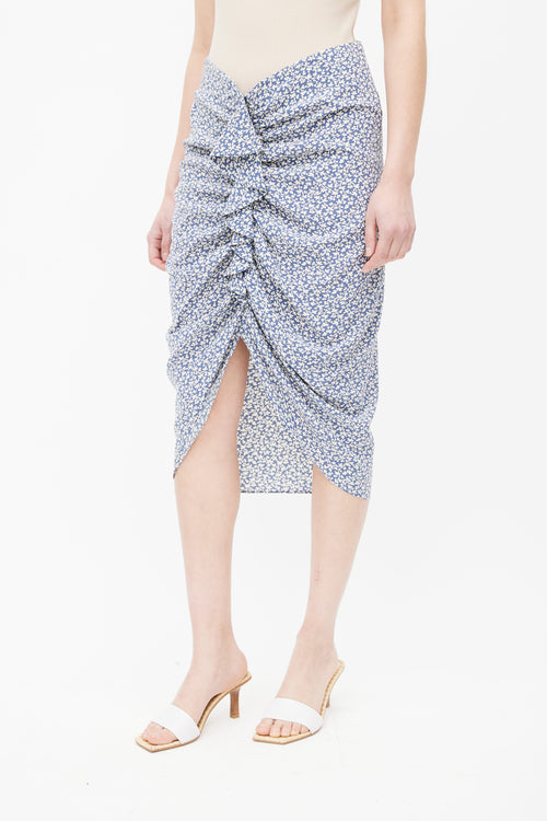 Veronica Beard Blue 
White Silk Floral Skirt