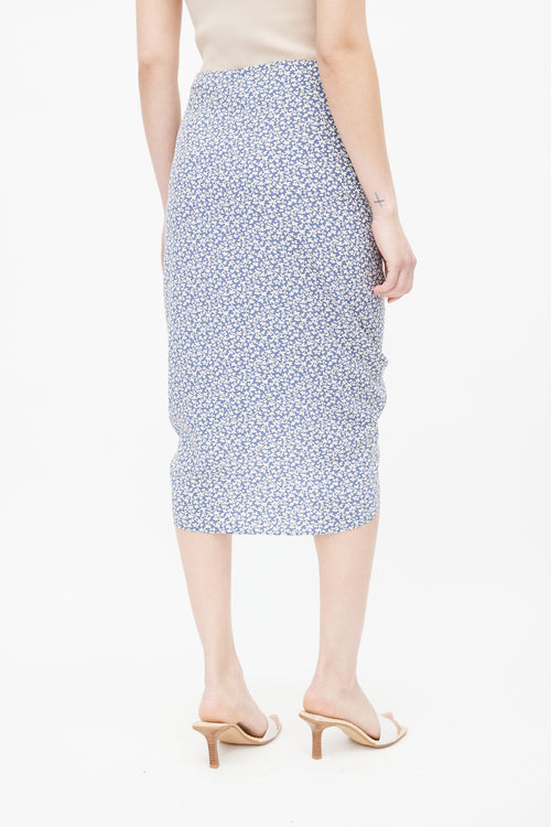 Veronica Beard Blue 
White Silk Floral Skirt