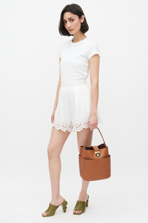 Veronica Beard Brown Leather The Crest Lock Bucket Bag