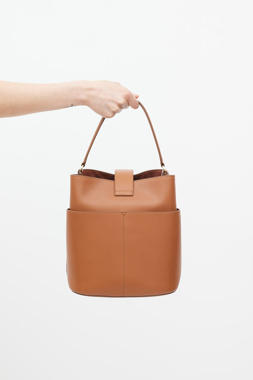 Veronica Beard Brown Leather The Crest Lock Bucket Bag