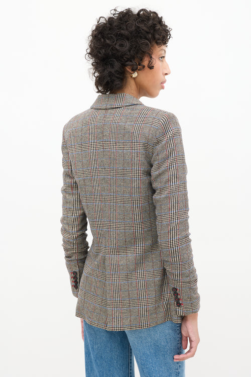 Veronica Beard Brown 
Multi Wool Check Ruched Sleeve Blazer