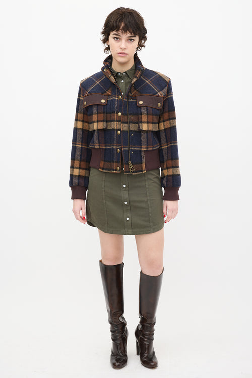 Veronica Beard Brown 
Navy Wool Plaid Jacket