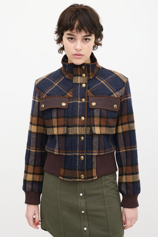 Veronica Beard Brown 
Navy Wool Plaid Jacket