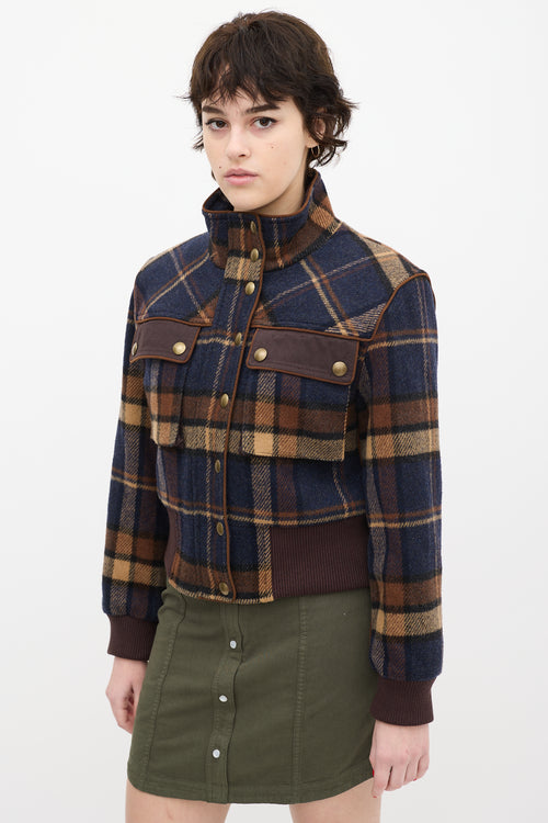 Veronica Beard Brown 
Navy Wool Plaid Jacket