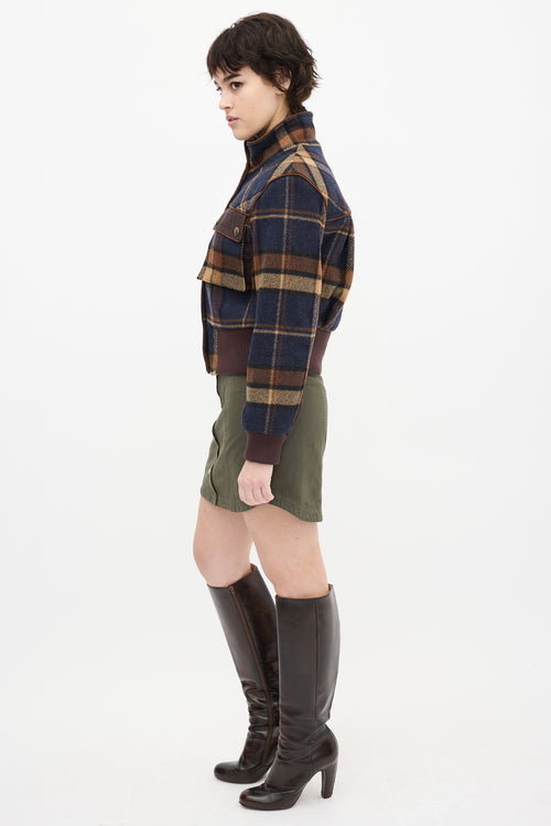 Veronica Beard Brown 
Navy Wool Plaid Jacket