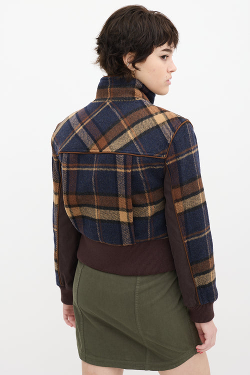 Veronica Beard Brown 
Navy Wool Plaid Jacket